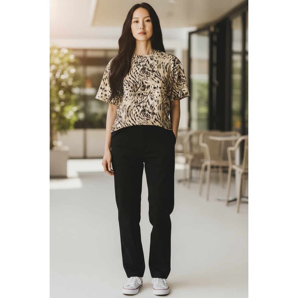 Kathie Lee Collection Womens XL Animal Print Short Sleeve Top Brown Black Tiger